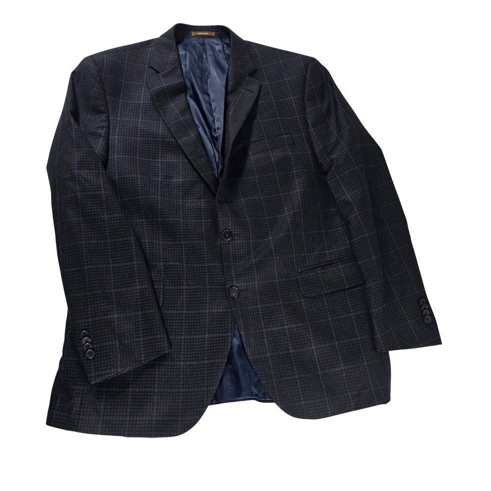 Peter Millar Mens 42R Wool Plaid Sport Coat Blazer Navy Blue Made in Canada